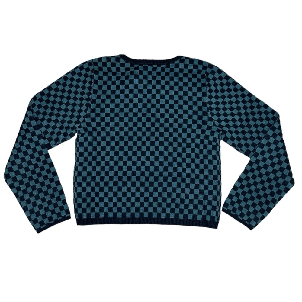 Daydreamer LA Teal Green Black Checkered Pullover Long Sleeve Sweater XL NWT - Picture 3 of 8